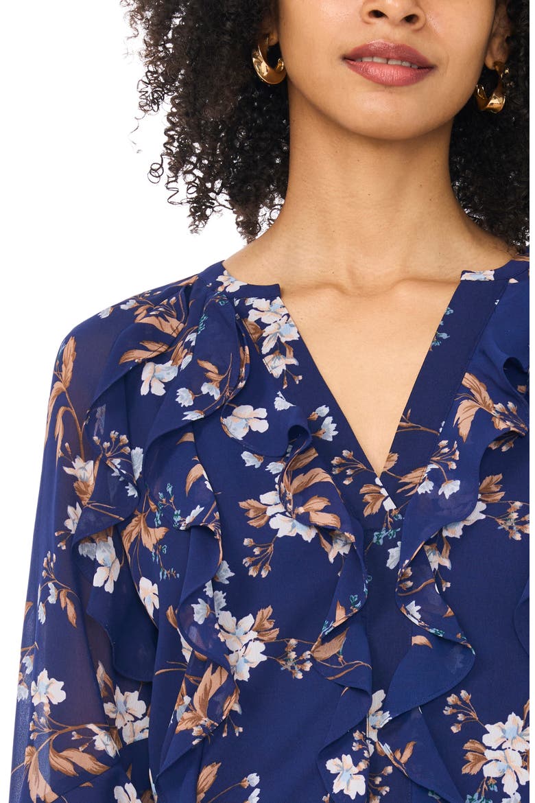 Floral Ruffle Long Sleeve Top, Alternate, color, BLUE DEPTHS