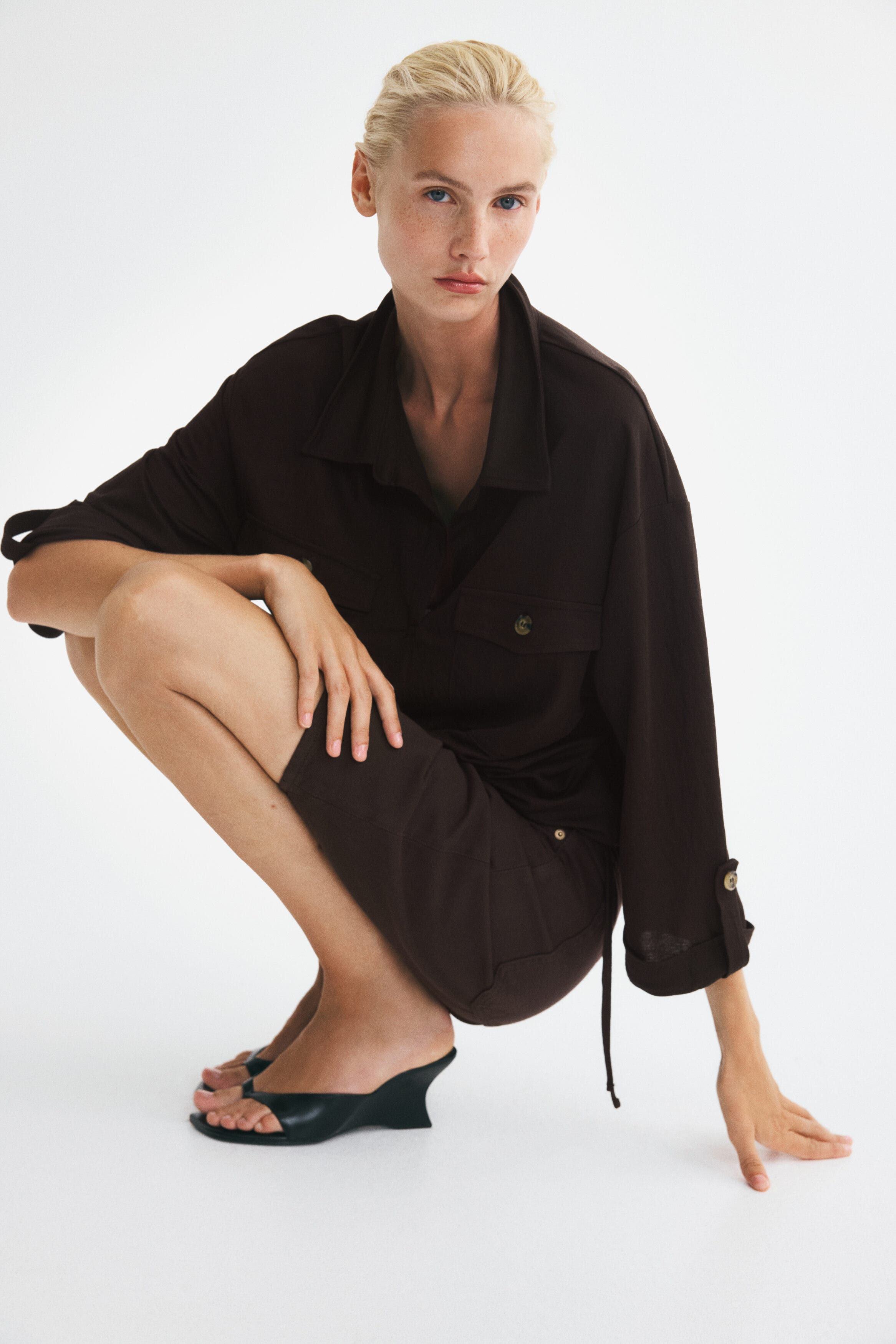 H&m Piqué Pullover Shirt In Dark Brown
