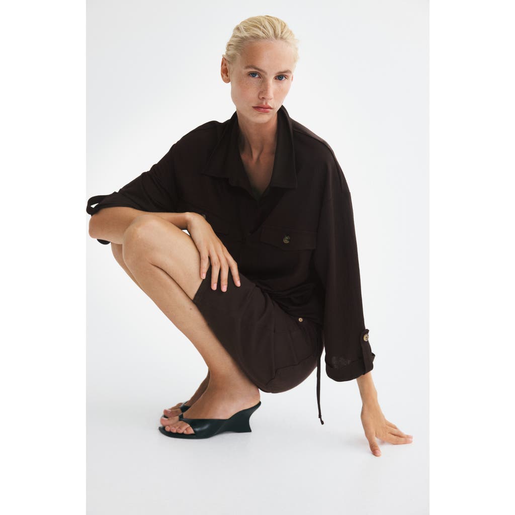 H&m Piqué Pullover Shirt In Dark Brown