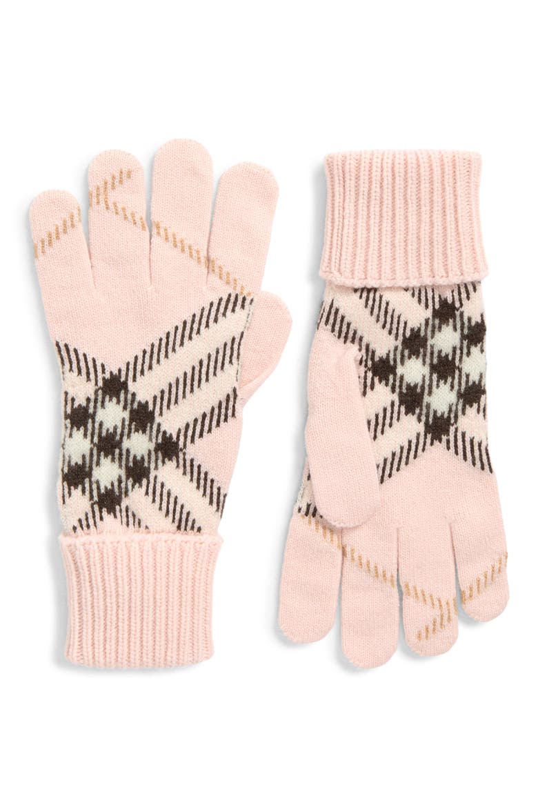 Large Core Check Cashmere Blend Gloves, Main, color, BOW PINK