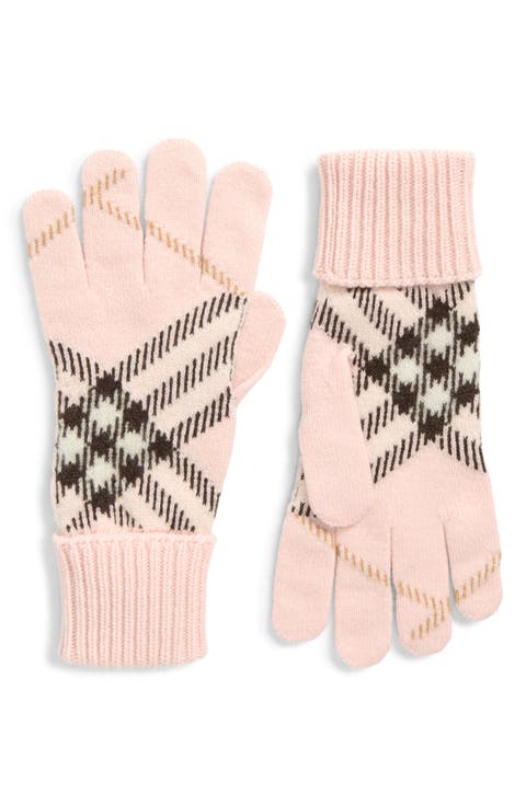 Large Core Check Cashmere Blend Gloves