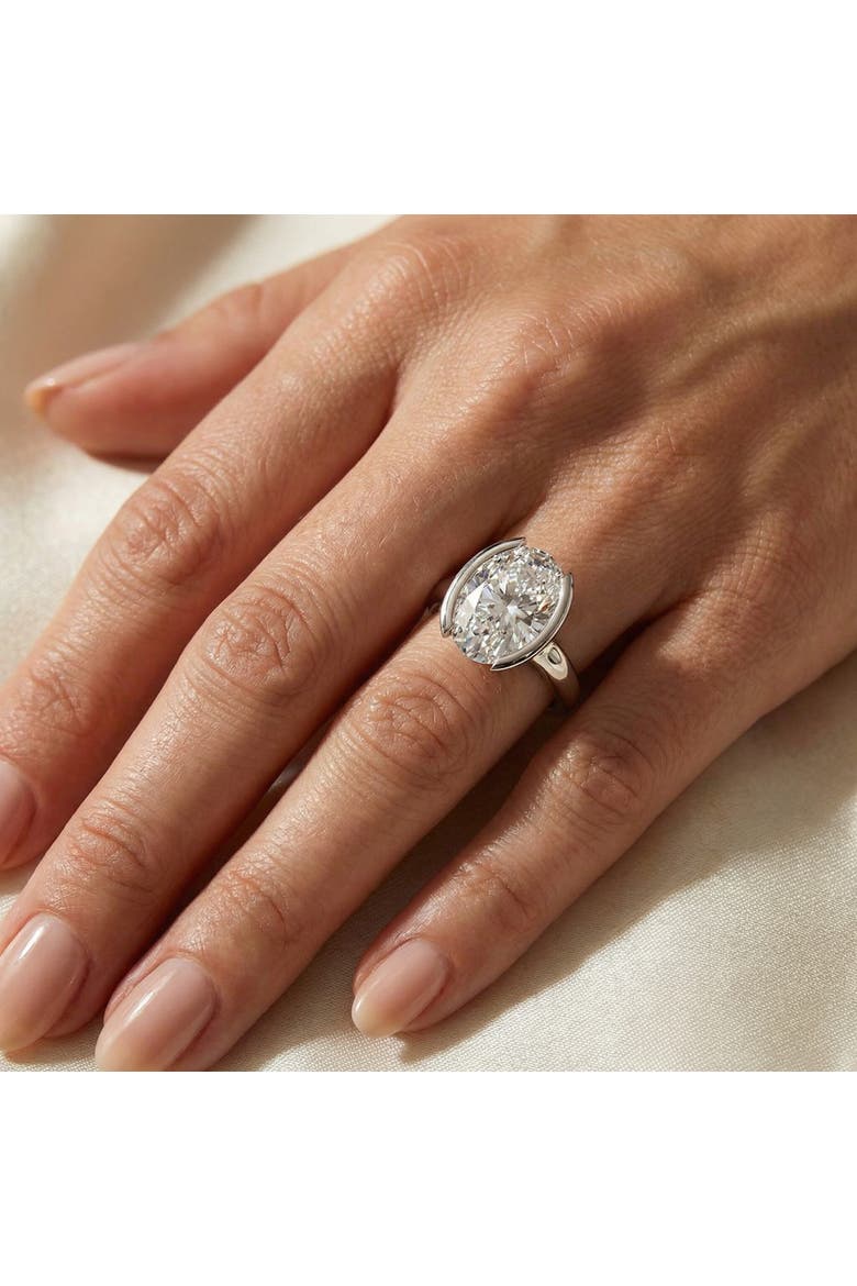 Certified Terresa 3Ct Oval Diamond Engagement Half Bezel Ring Lab Grown, Alternate, color, 14k Yellow Gold