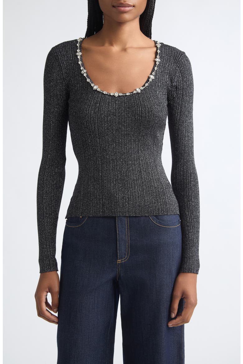 Aminta Embellished Metallic Pullover Sweater, Main, color, BLACK/ SILVER