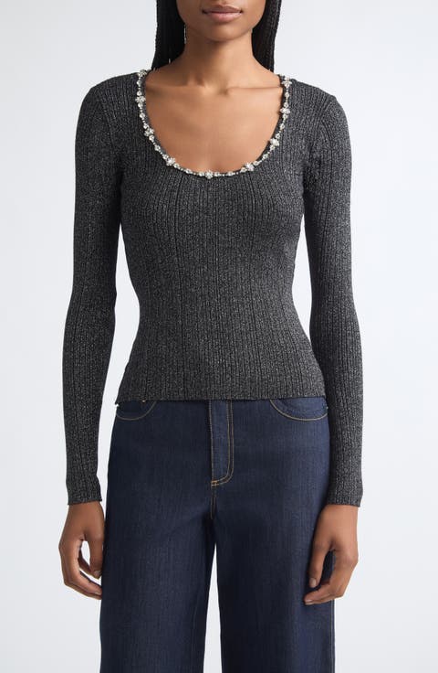 Aminta Embellished Metallic Pullover Sweater