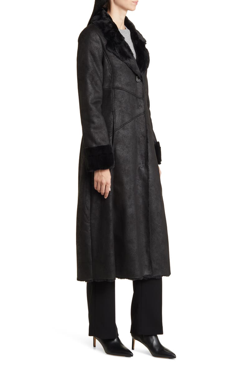 Longline Faux Shearling Coat, Alternate, color, BLACK