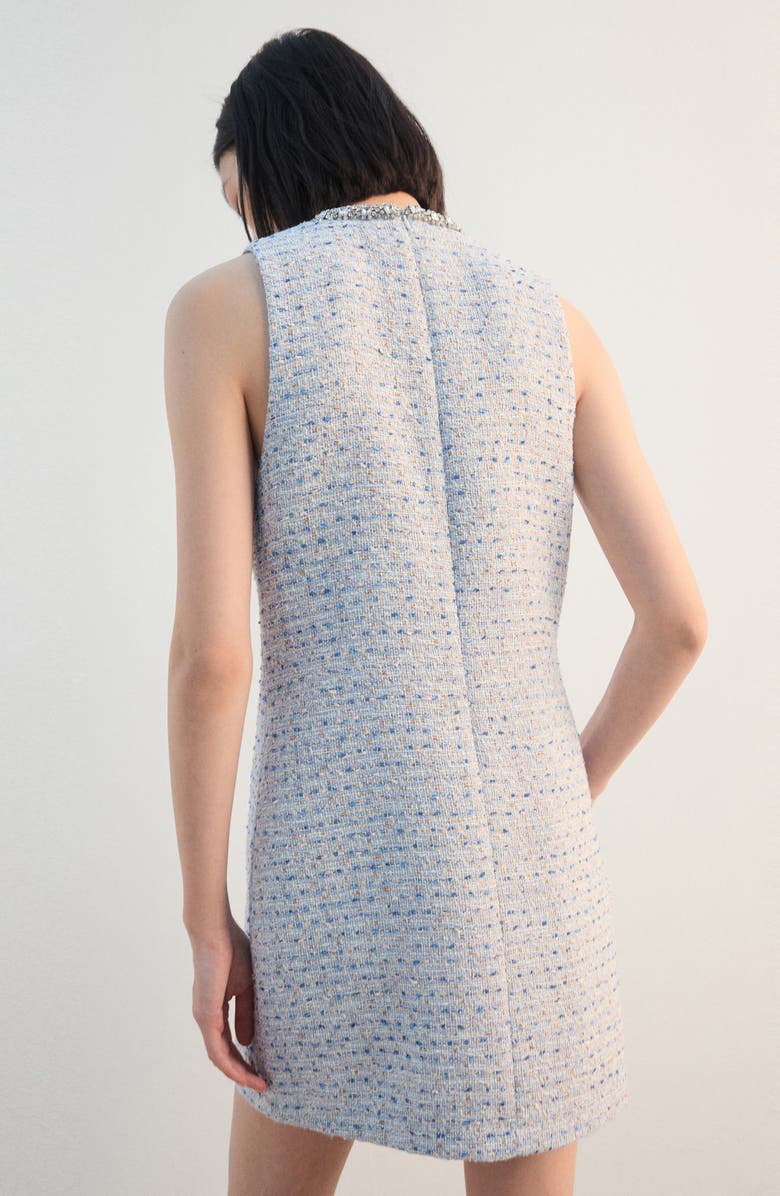 MANGO Rhinestone Sleeveless Tweed Dress, Alternate, color, Sky Blue