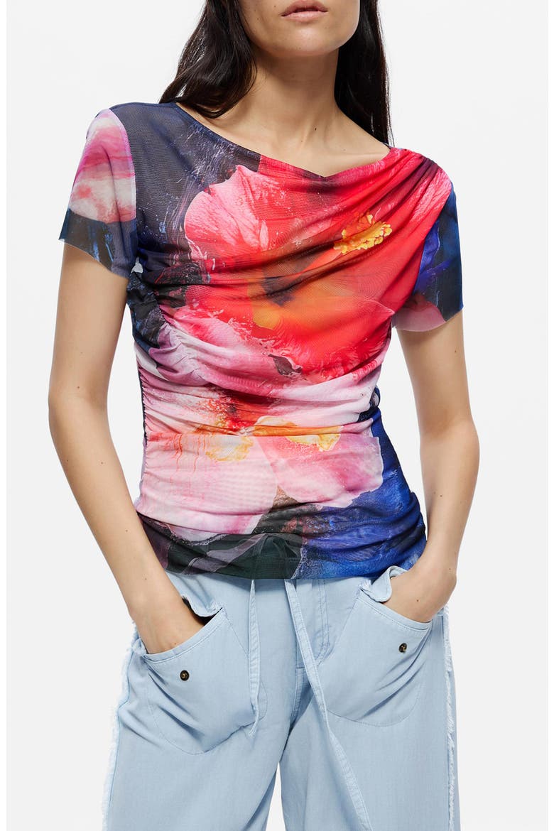 Floral Print Graphic T-Shirt, Main, color, MULTI ORANGE/BLUE