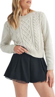 Lush Faux Pearl Bead Cable Knit Sweater