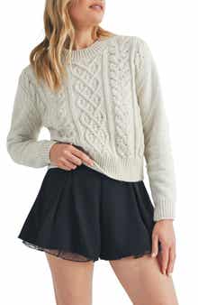 Lush Faux Pearl Bead Cable Knit Sweater