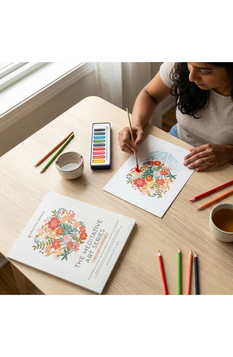 Breathe People Meditative Art Workbook, 16 Pages of Guided Creative Ritual, Alternate, color, White