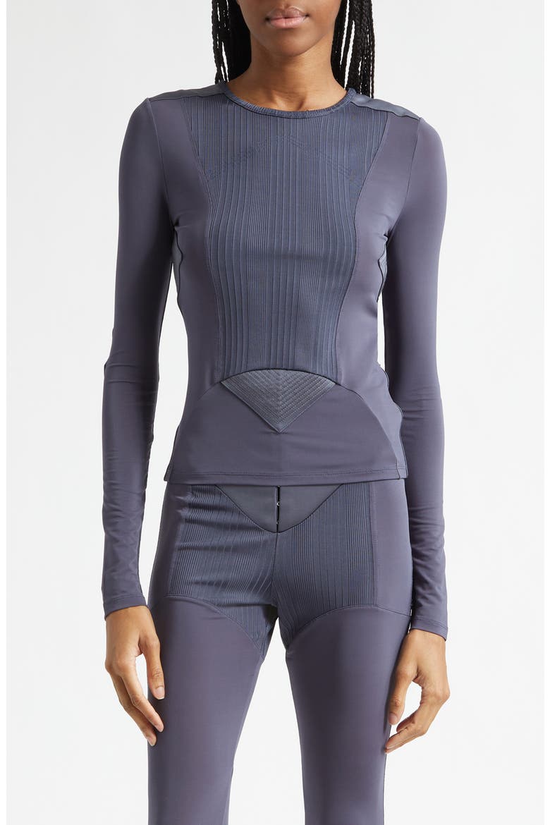 Jersey & Rib Long Sleeve Top, Main, color, PETROL