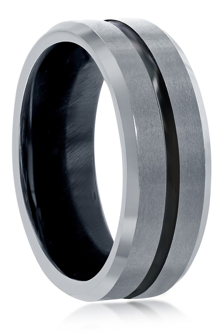 Two-Tone Tungsten Ring, Alternate, color, SILVER/BLACK