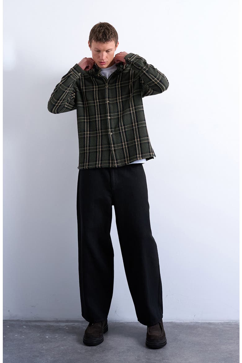 Textured Check Overshirt, Alternate, color, MEDIUM GREEN