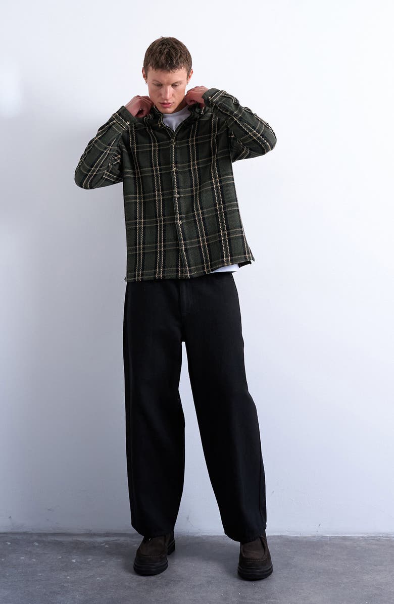 Topman Textured Check Overshirt, Alternate, color, Medium Green