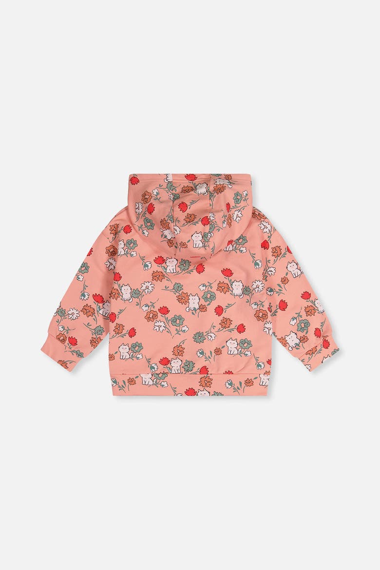 French Terry Cat Hooded Zip Cardigan, Alternate, color, Pink Cat Print