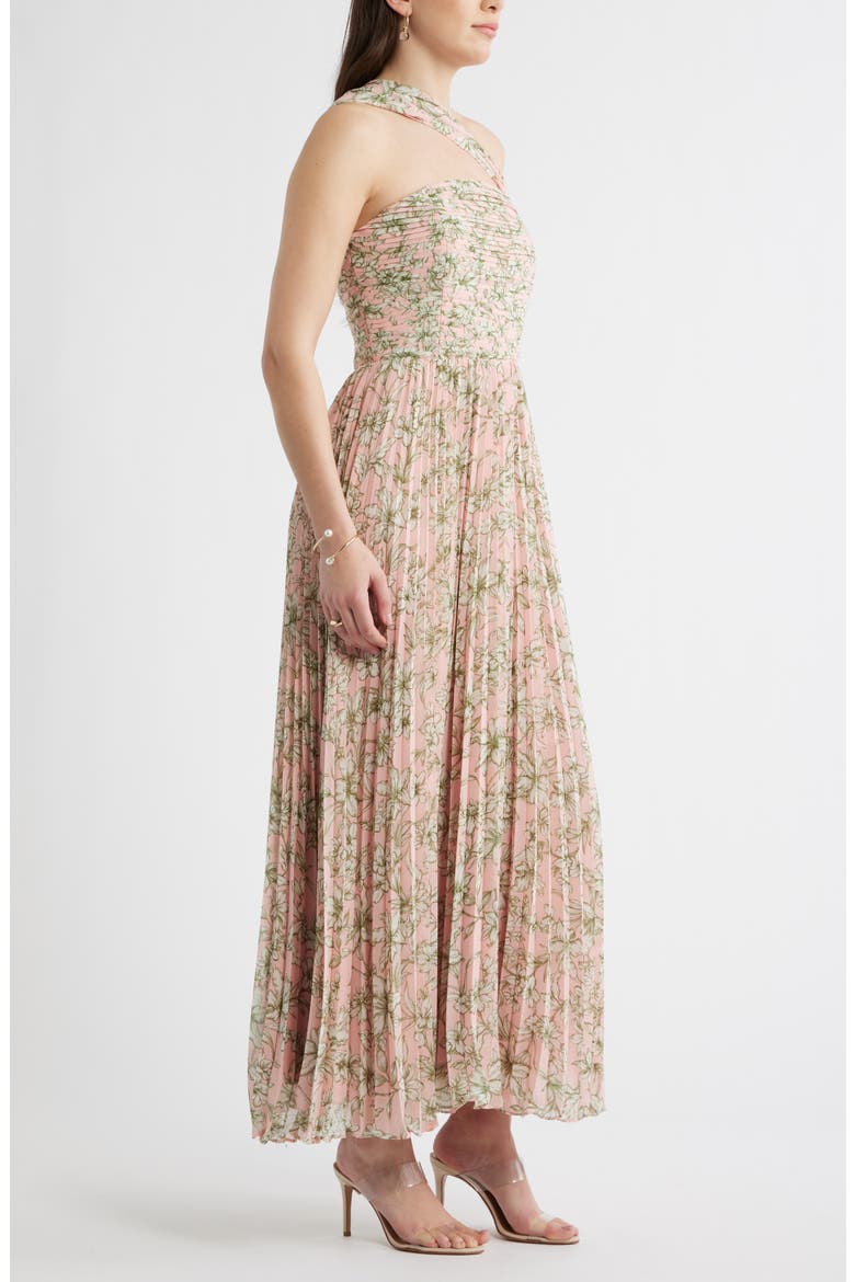 Pleated One-Shoulder Maxi Dress, Alternate, color, PINK GREEN EMMA FLORAL