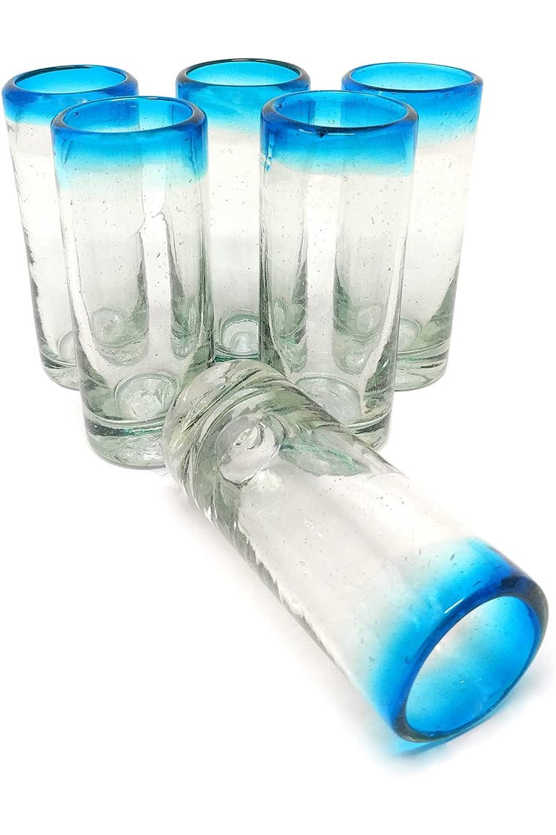Tequila Shot Glasses - Set of 6, Alternate, color, Aqua Rim