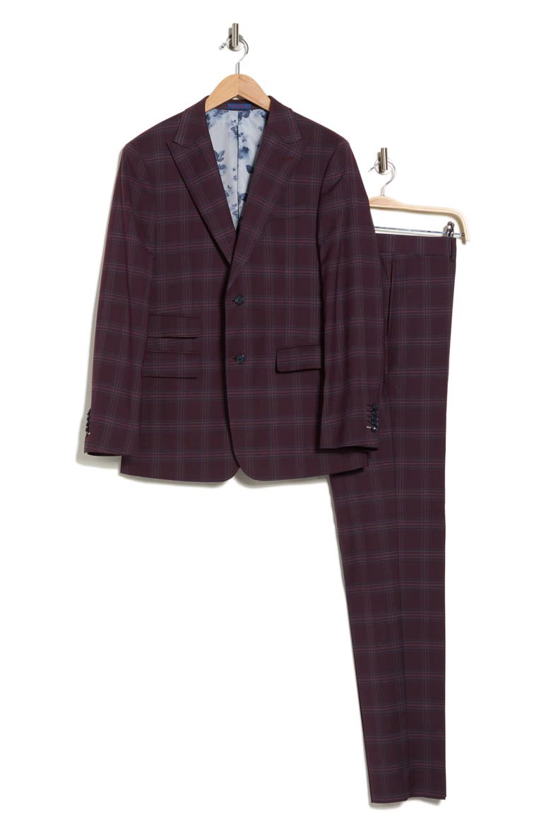 Trim Fit Plaid Two-Piece Suit, Alternate, color, PURPLE
