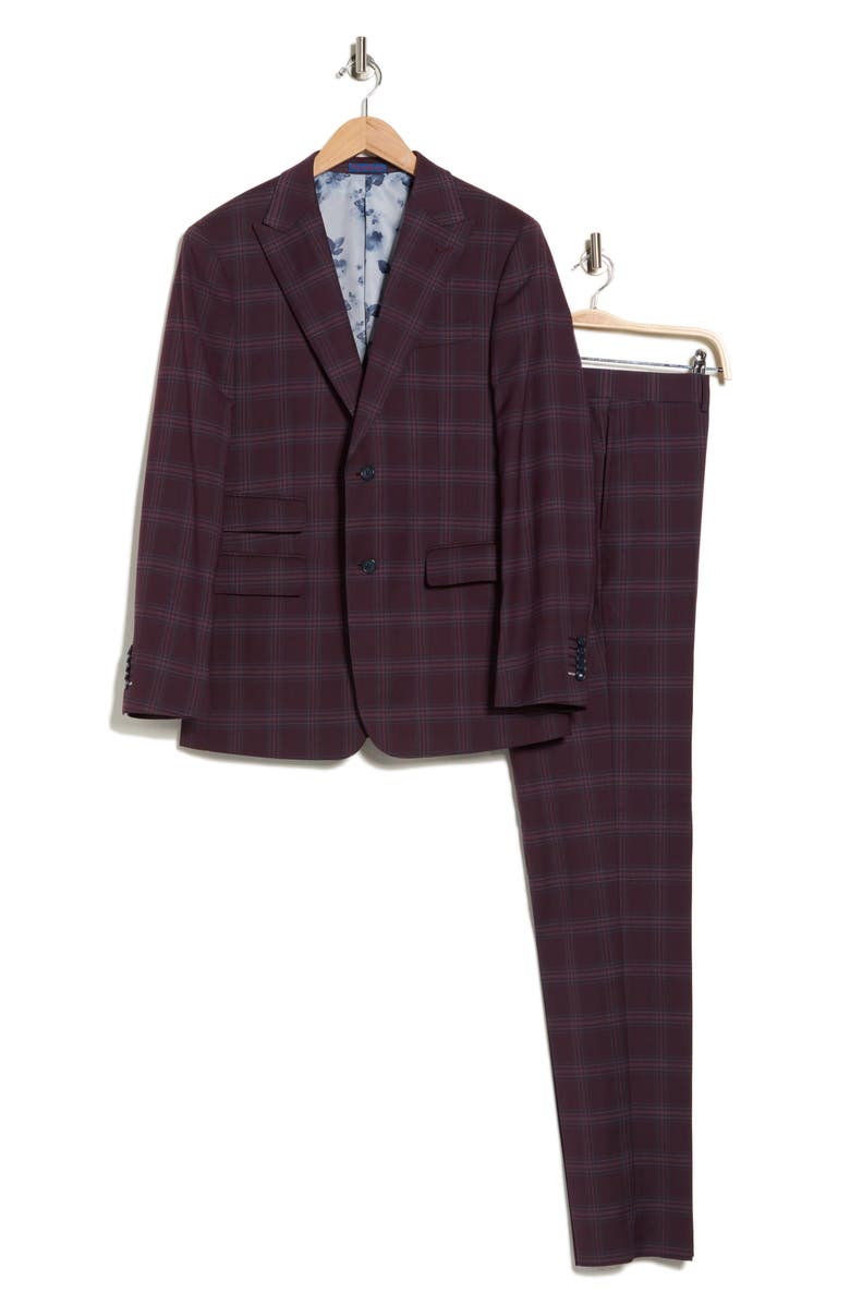 English Laundry Trim Fit Plaid Two-Piece Suit, Alternate, color, Purple