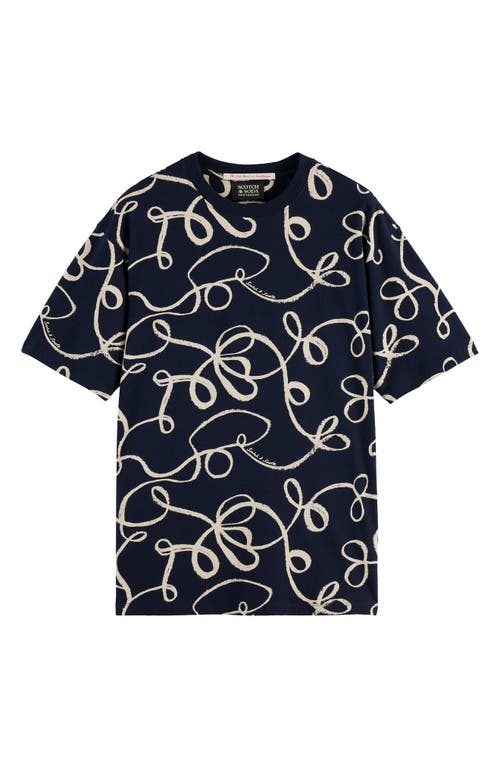 Scotch & Soda Print Cotton T-shirt In Blue