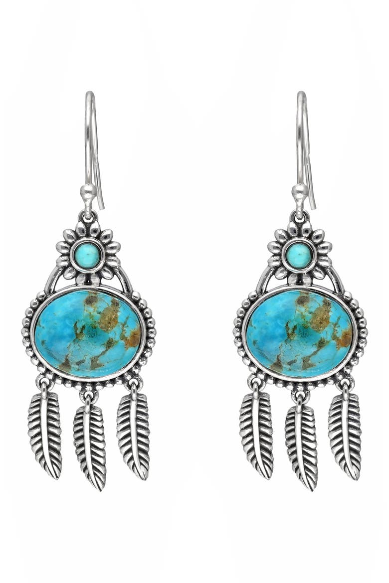 Turquoise Feather Drop Earrings, Alternate, color, BLUE