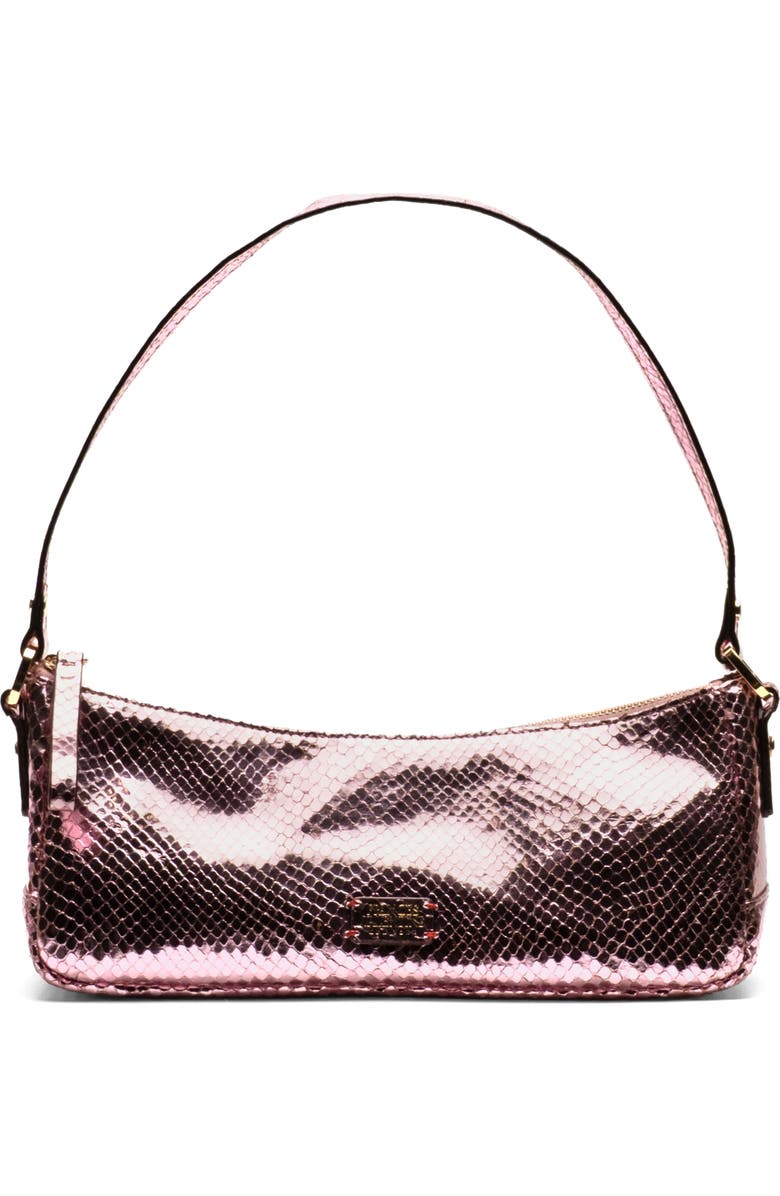 Frances Valentine Mia Snakeskin Embossed Metallic Leather Shoulder Bag, Main, color, Pink