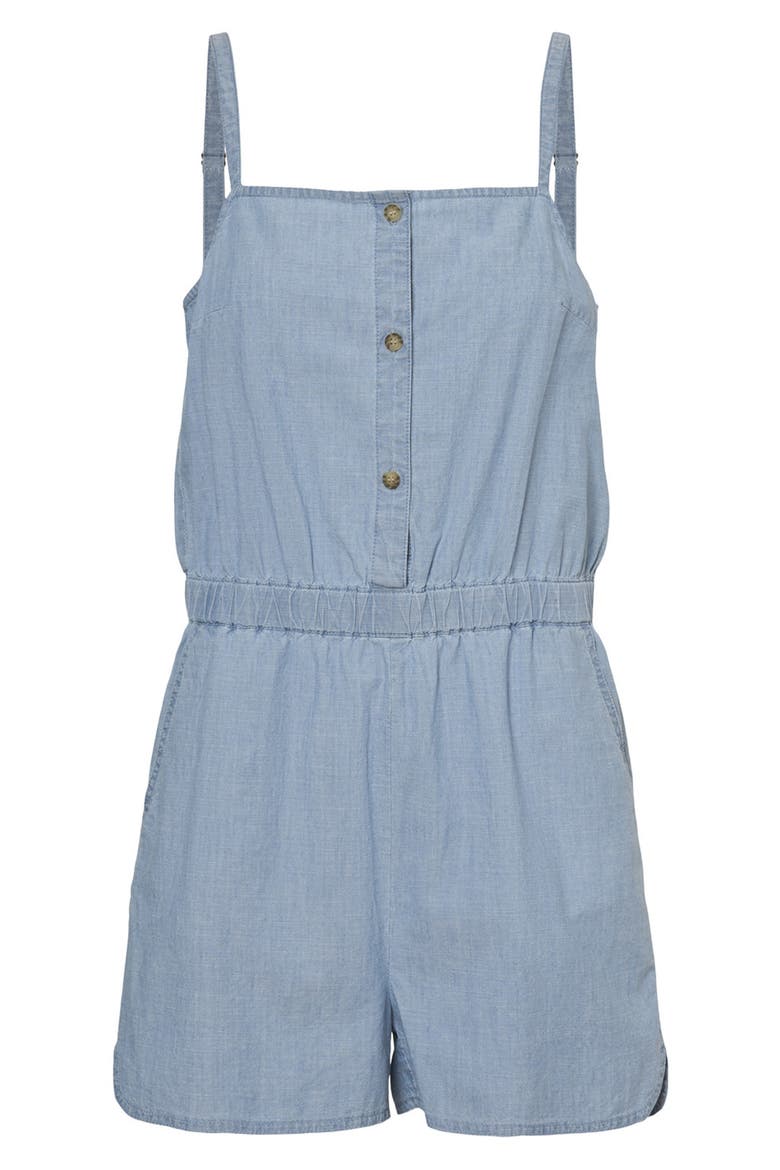 Cary Chambray Organic Cotton Romper, Alternate, color, LIGHT BLUE DENIM