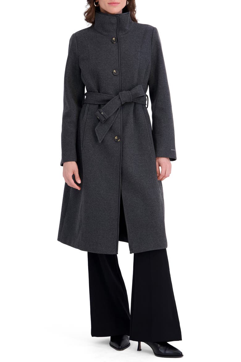 Payton Belted Stand Collar Coat, Main, color, CHARCOAL
