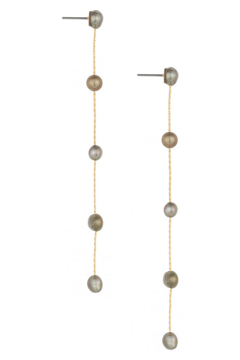 Dripping Freshwater Pearl Linear Drop Earrings, Alternate, color, OLIVE