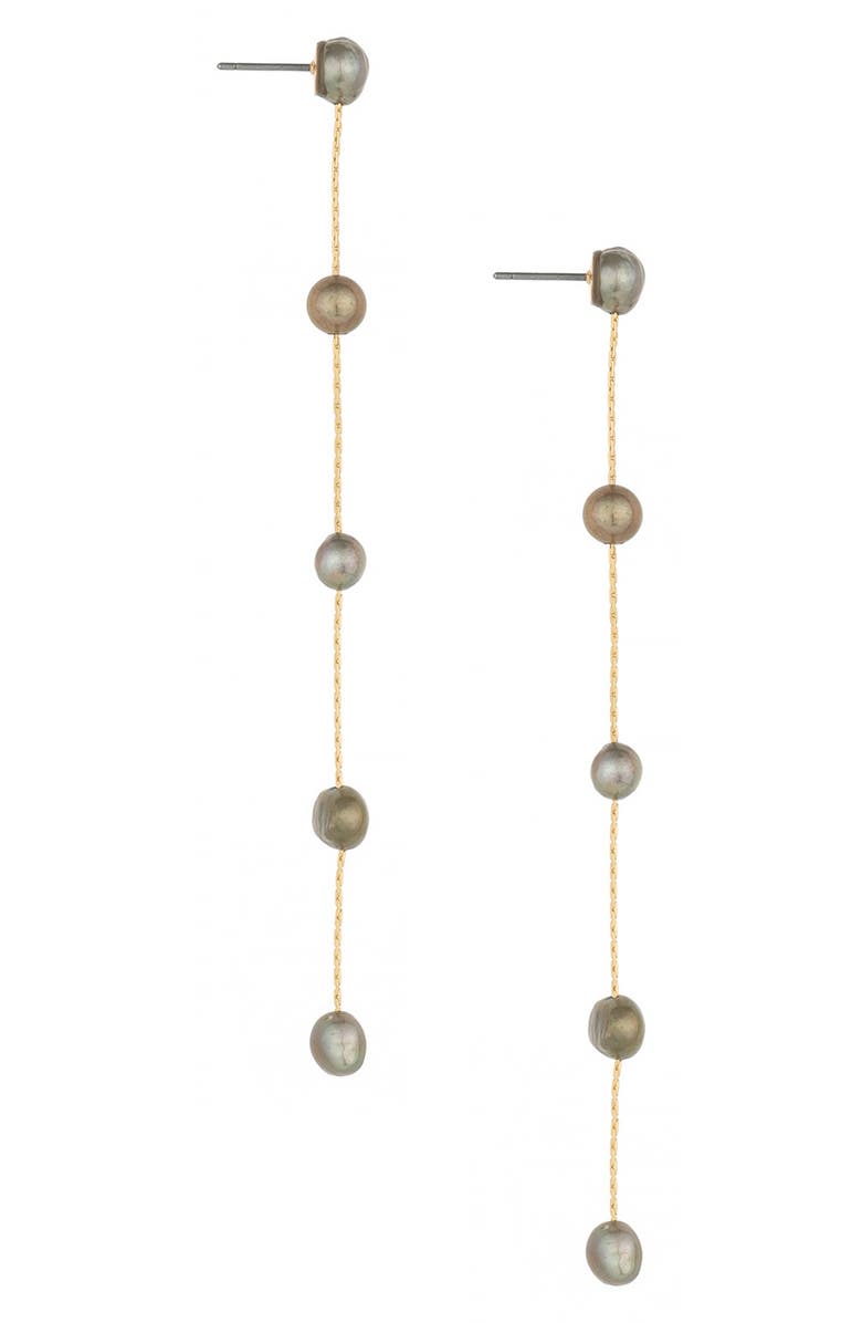 Ettika Dripping Freshwater Pearl Linear Drop Earrings, Alternate, color, Olive