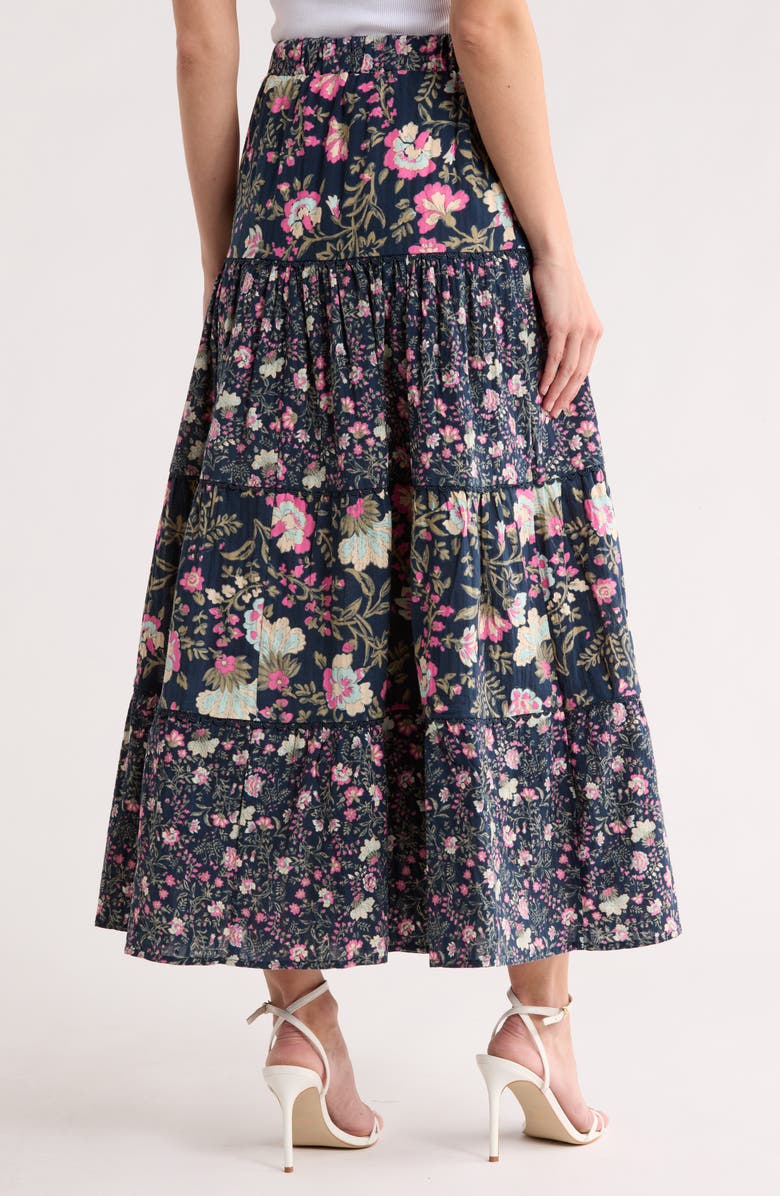 Ellen Tracy Floral Tiered Cotton Challis Skirt, Alternate, color, Pink Cottage Floral