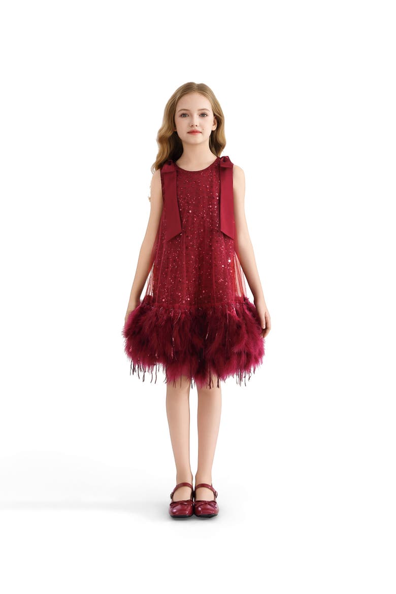 Sequin Feather Dress, Alternate, color, Red