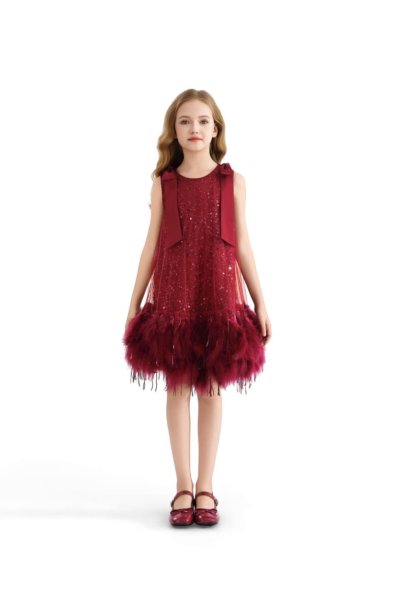 Tulleen Sequin Feather Dress, Main, color, Red