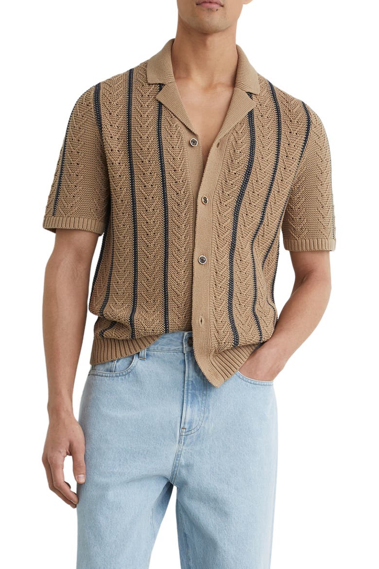 Ellingham Striped Short Sleeve Sweater, Main, color, LIGHT CAMEL