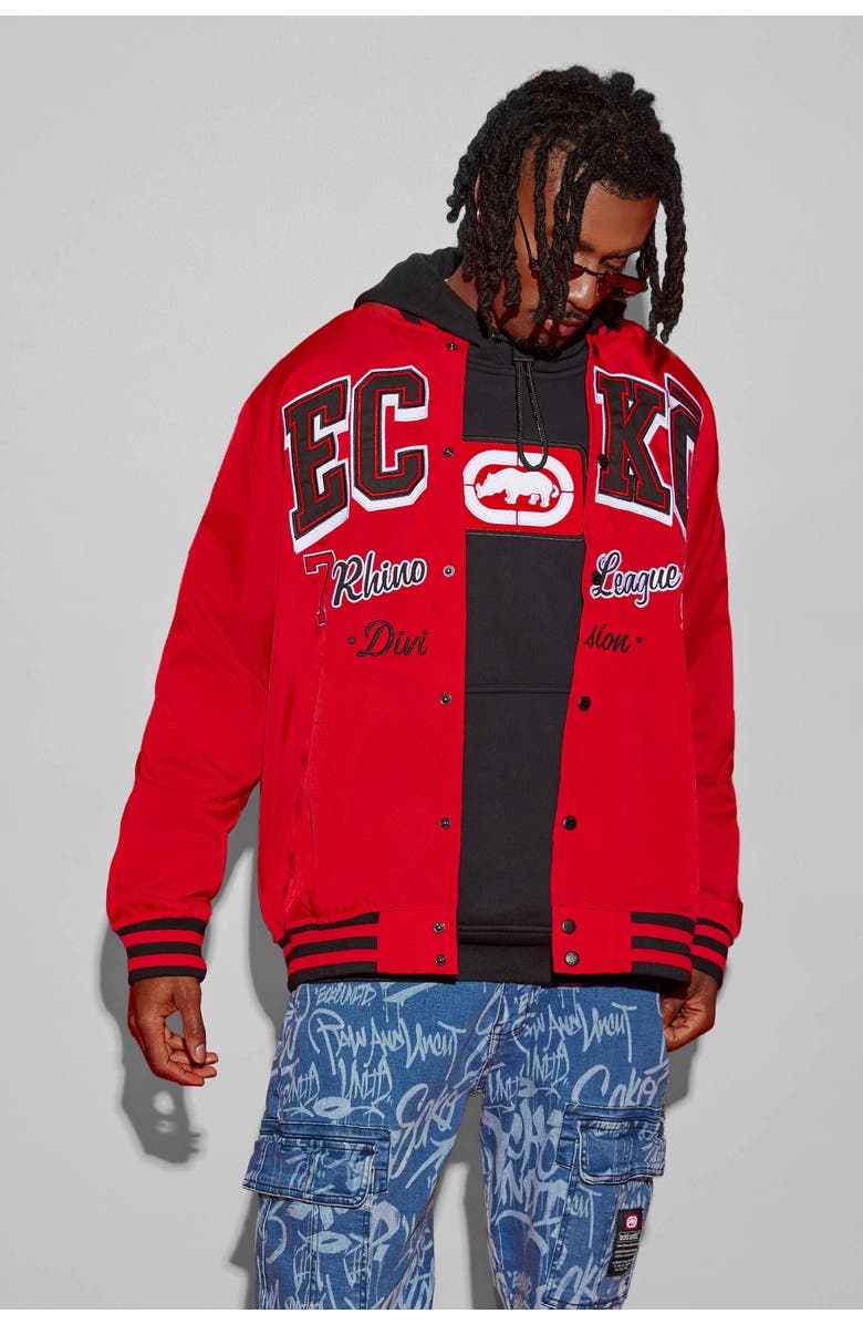 Ecko Unltd. Men's Classic Nylon Varsity Jacket, Main, color, True Red