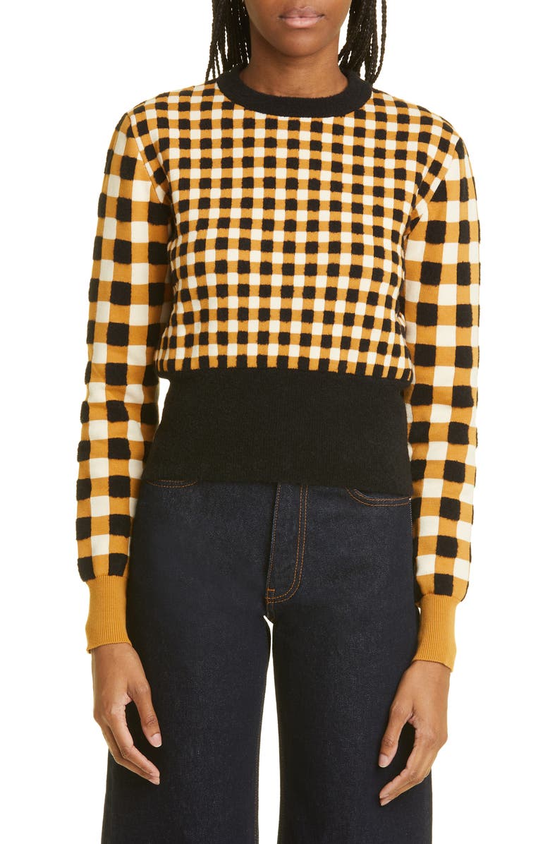 Molly Goddard Ilse Variegated Check Cotton & Wool Blend Sweater, Main, color,