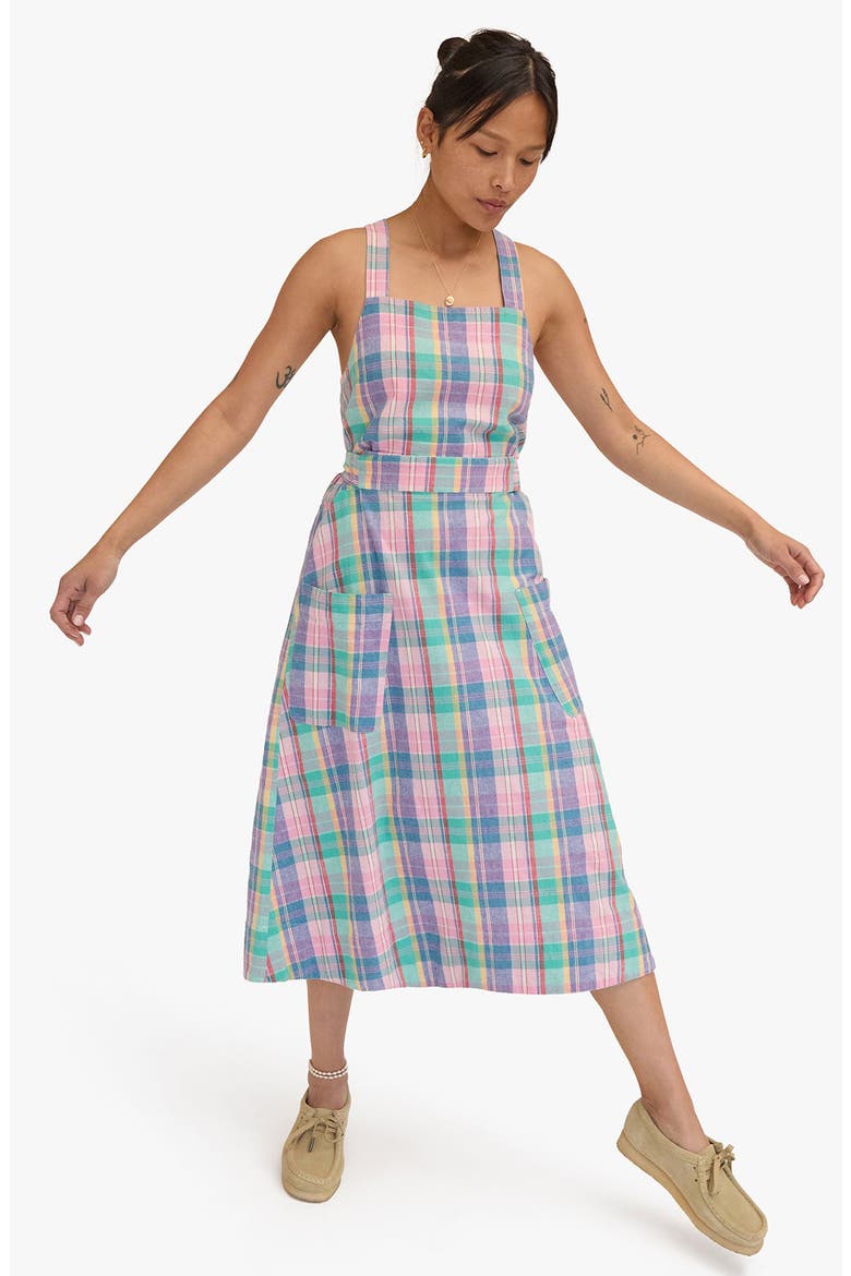 Lisette Madras Plaid Cotton & Linen Blend Midi Dress, Alternate, color, MULTI COLOR