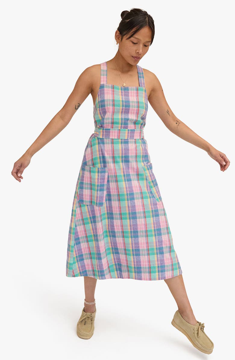 Clare V. Lisette Madras Plaid Cotton & Linen Blend Midi Dress, Alternate, color, Multi Color