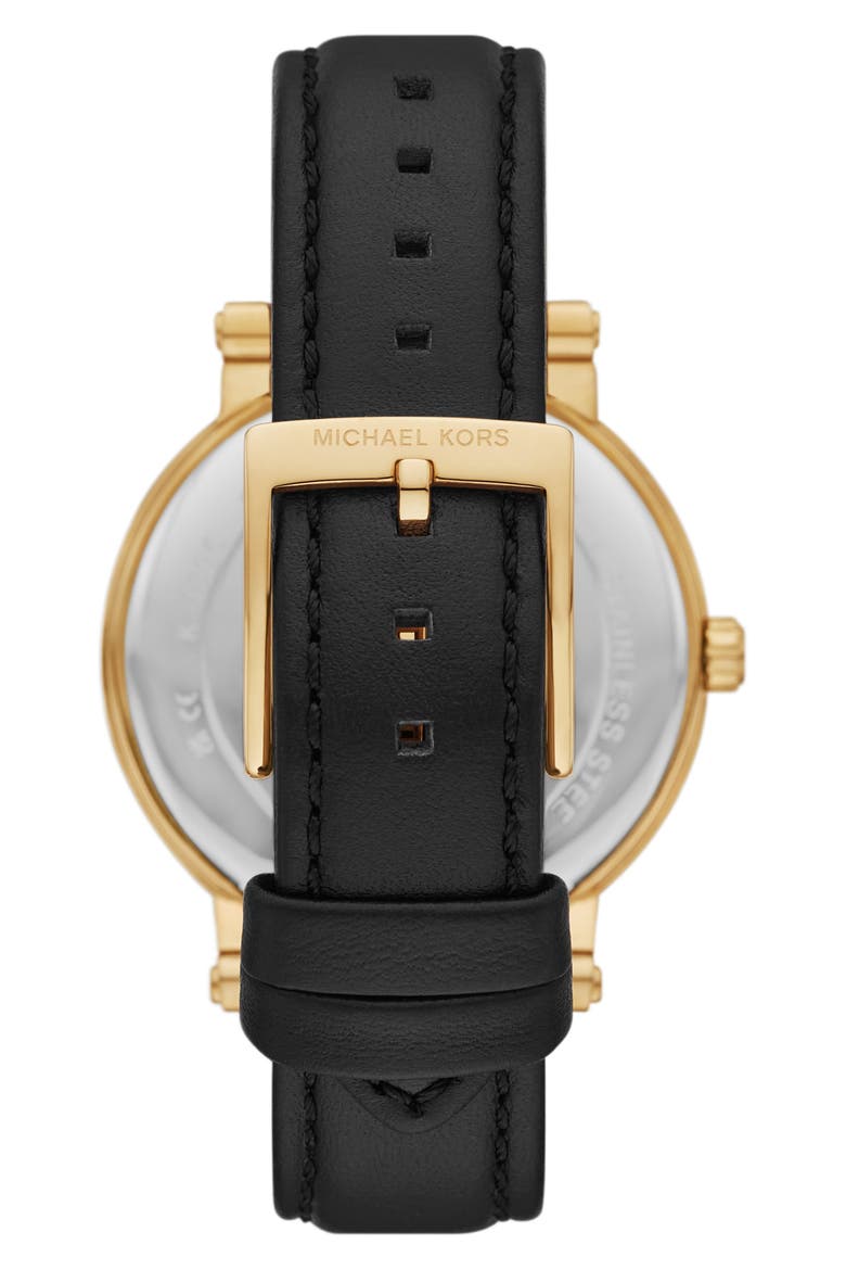 Corey Crystal Pavé Three-Hand Quartz Leather Strap Watch, 38mm, Alternate, color, GOLD