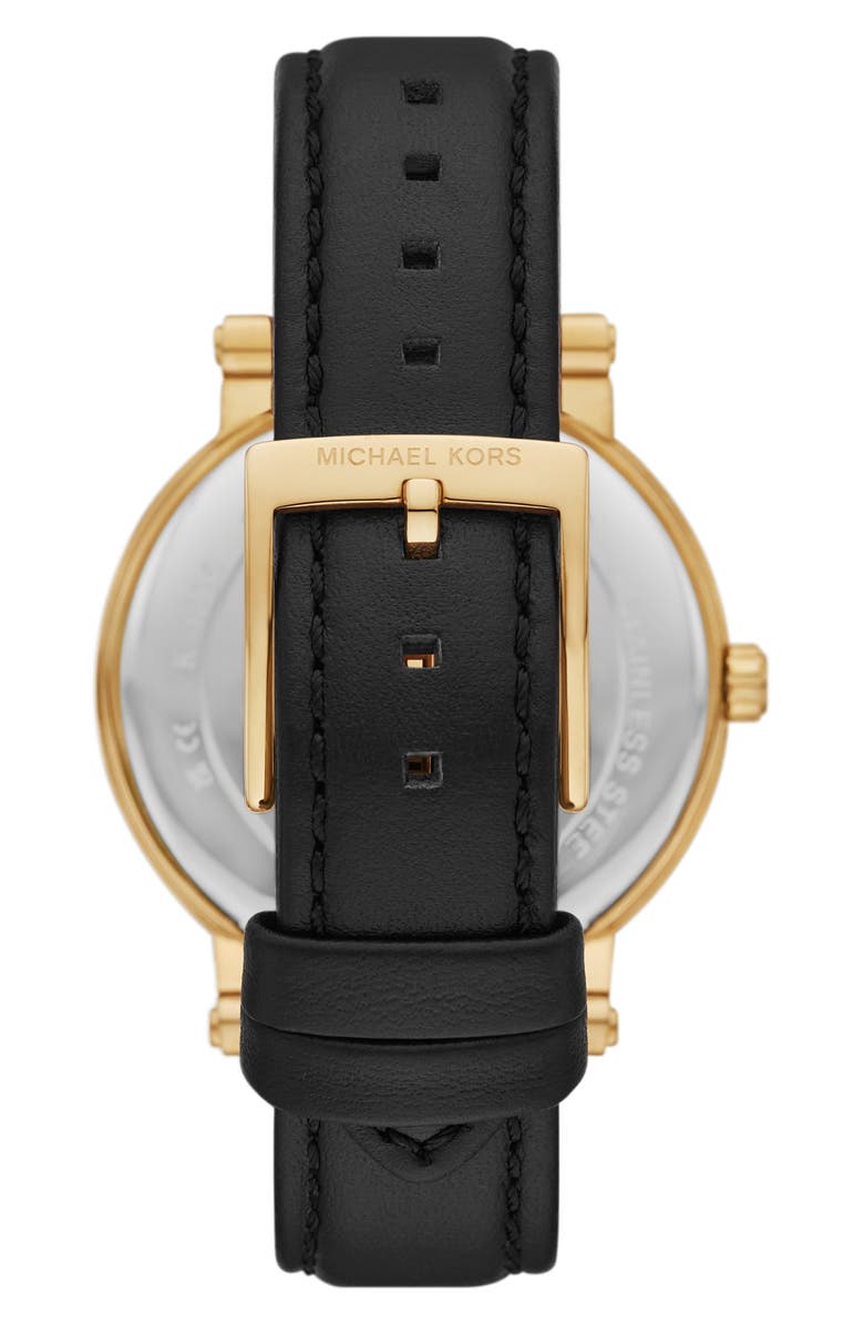 Michael Kors Corey Crystal Pavé Three-Hand Quartz Leather Strap Watch, 38mm, Alternate, color, Gold