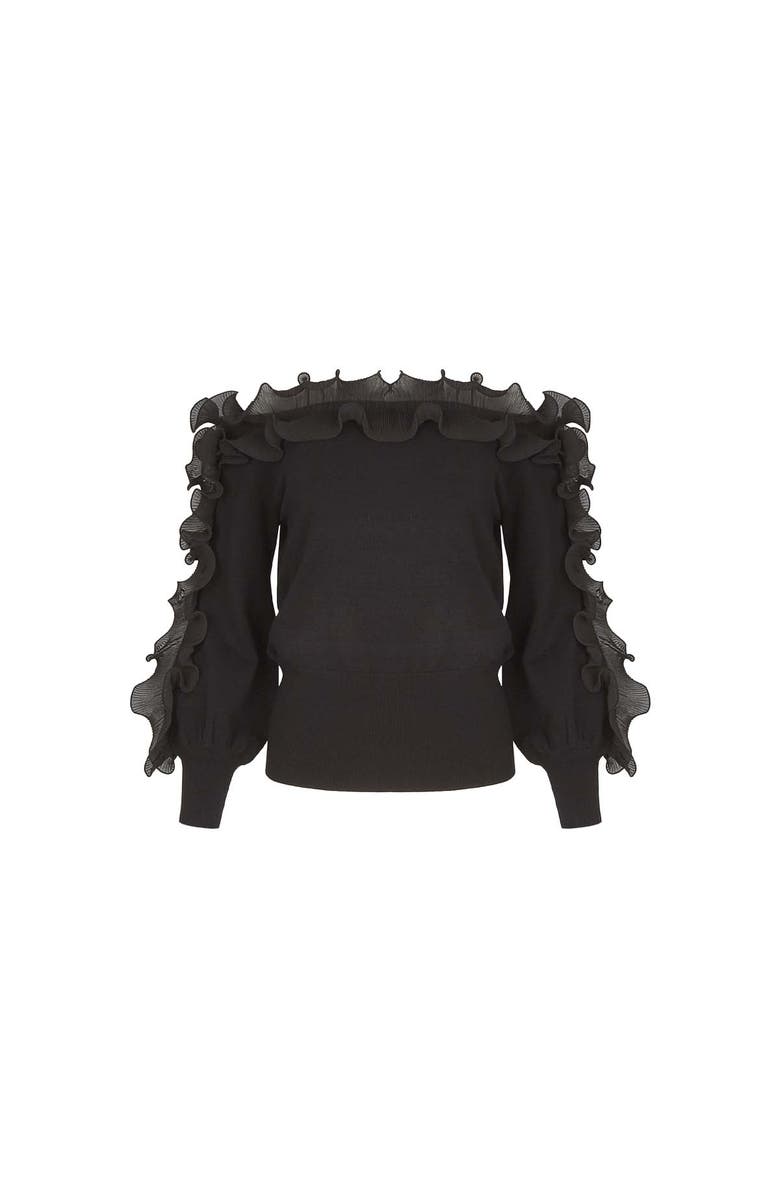 Anne Fontaine Women's  Catane Black Long Sleeve Pullover Knit With Black Ruffle Details, Main, color, Black