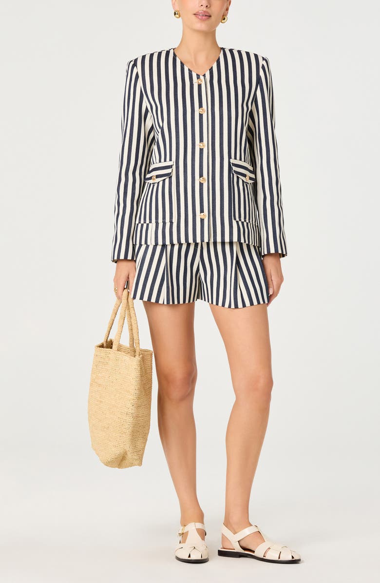 ASTR the Label Danae Stripe Denim Jacket, Alternate, color, Cream Navy Stripe