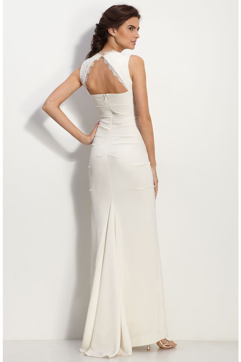 Cutout Back Crêpe de Chine Gown, Alternate, color, ANTIQUE WHITE