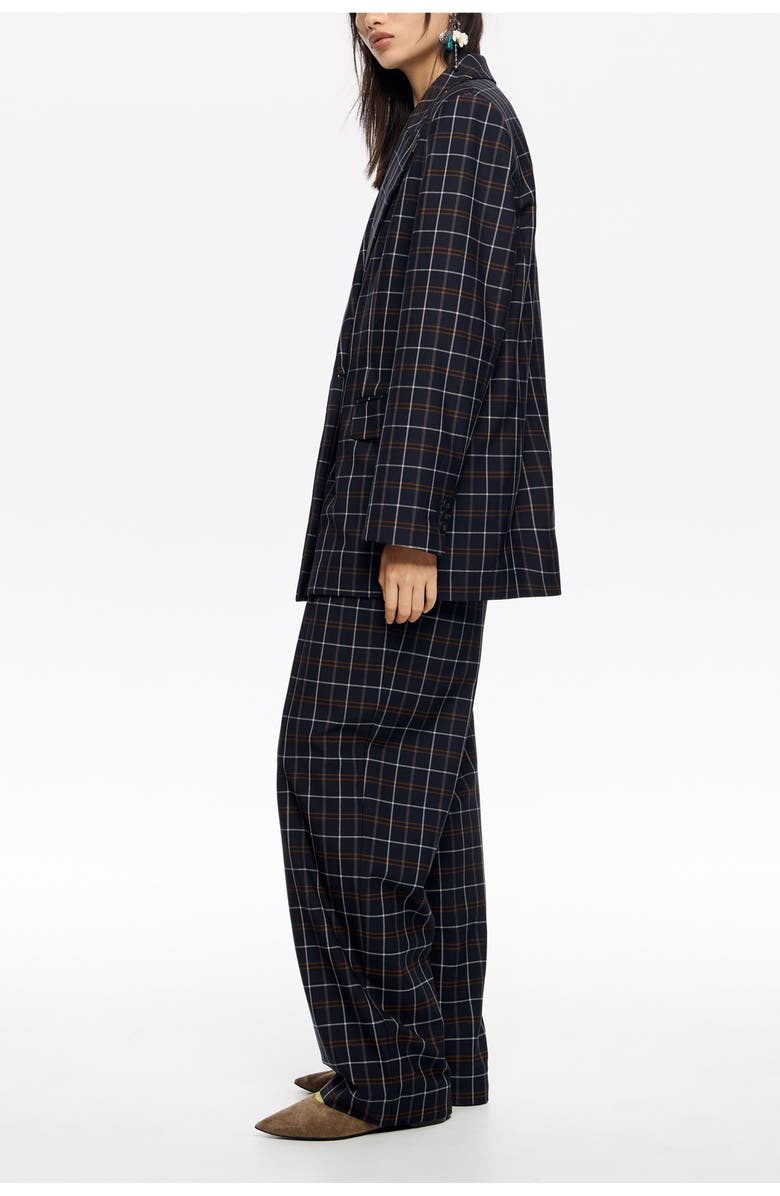 Bimba y Lola Checked Tailored Double-Breasted Jacket, Alternate, color, Navy