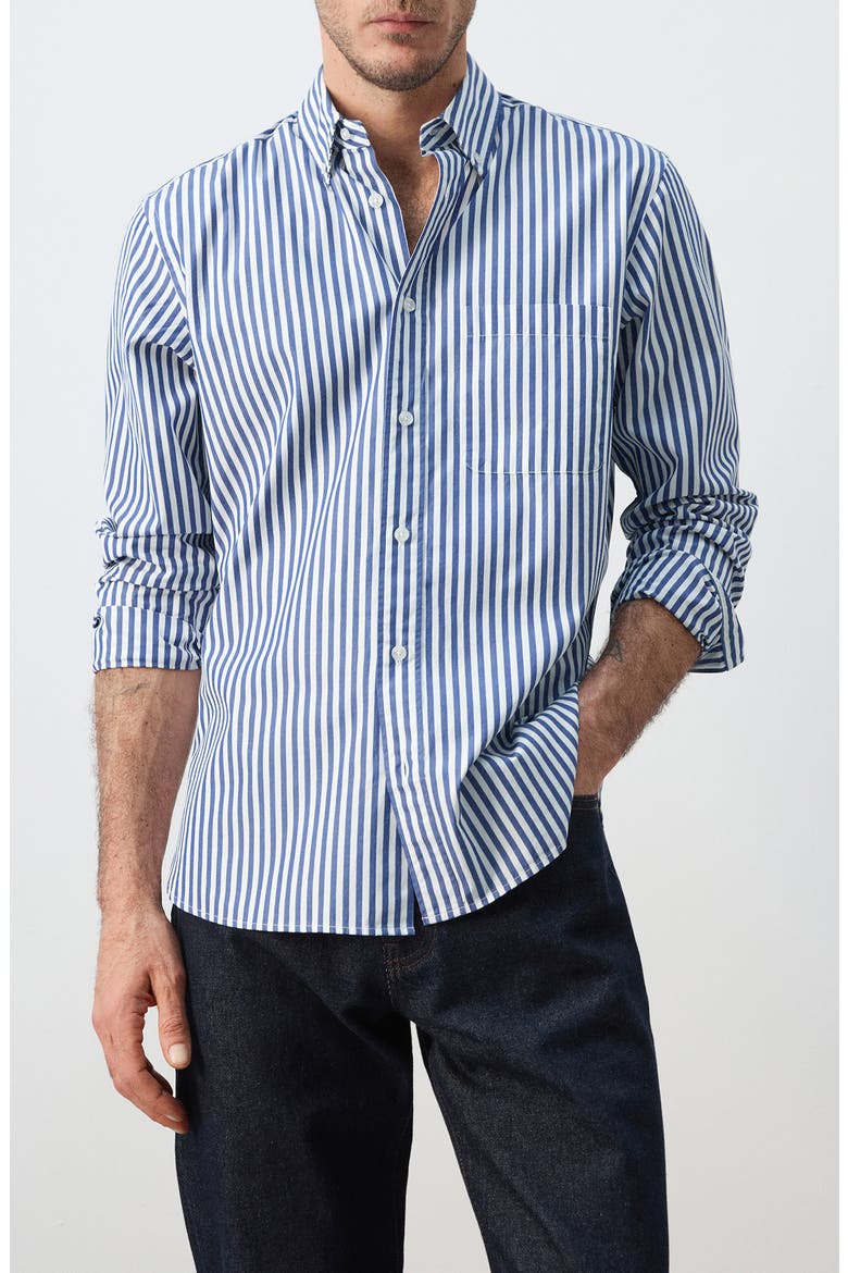 Regular Fit Stripe Button-Up Shirt, Main, color, VIBRANT BLUE