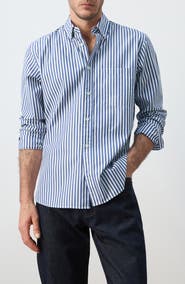 MANGO Regular Fit Stripe Button-Up Shirt