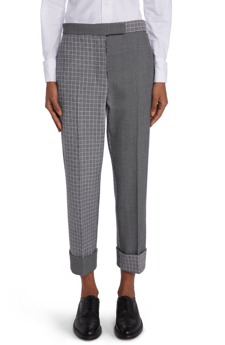 Thom Browne Fun-Mix Contrast Panel Cuff Hem Wool Trousers, Main, color, 