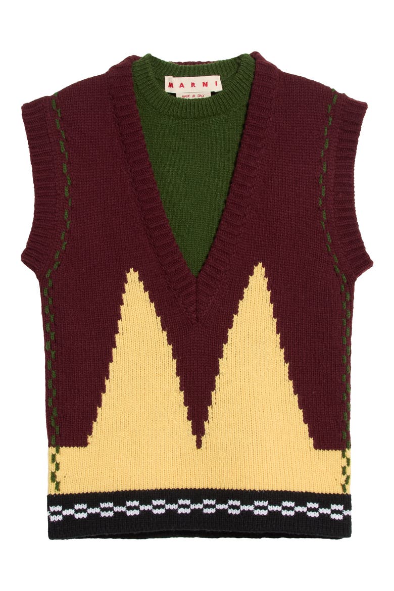 Relaxed Fit Sleeveless Wool Intarsia Sweater, Main, color, INR92 WINE