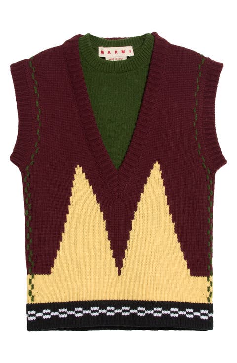 Relaxed Fit Sleeveless Wool Intarsia Sweater