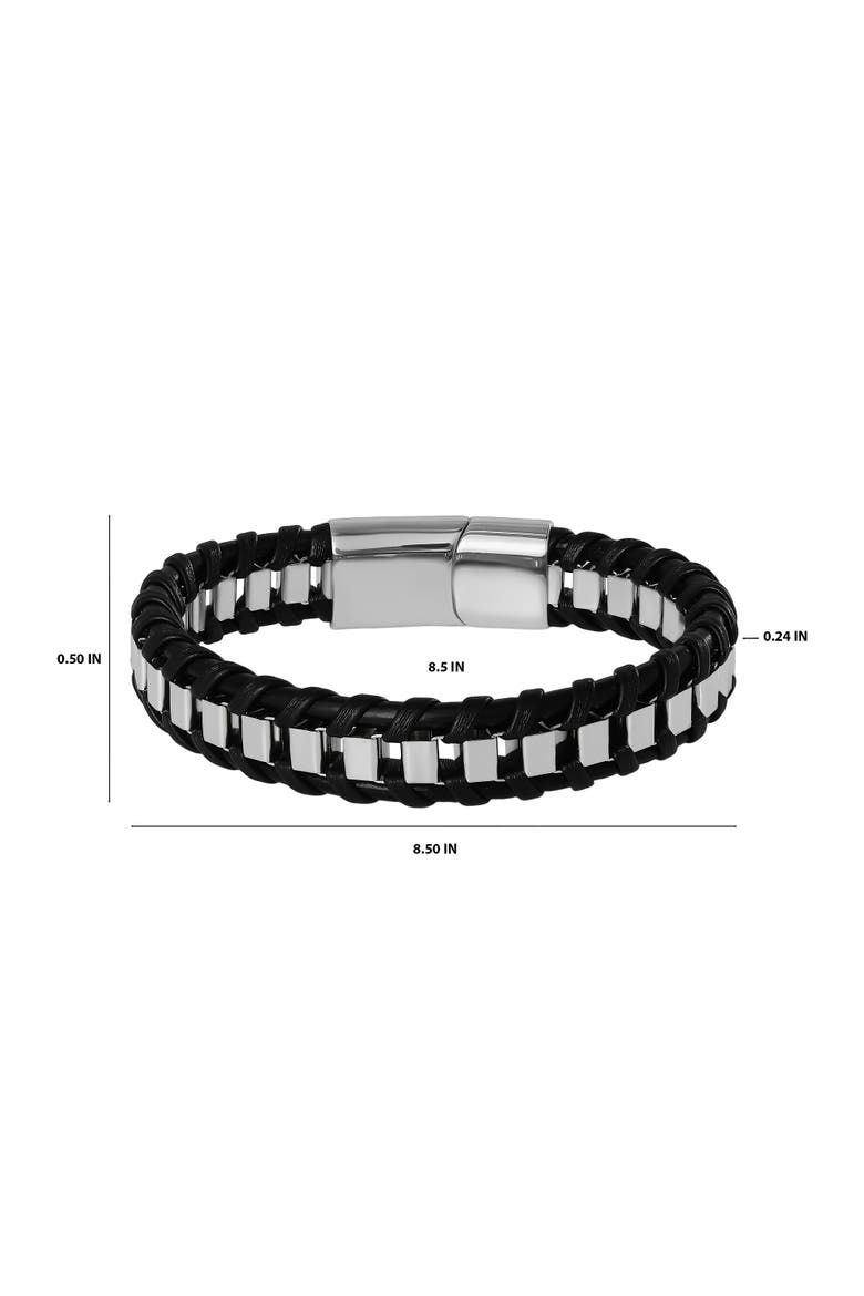 Men's Woven & Stainless Link Bracelet, Black, Magnetic Clasp - 8.5'', Alternate, color, Black